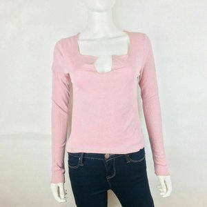 Good Luck Gem Top Womens Medium Light Pink Square Neck Pullover Knit Ribbed
